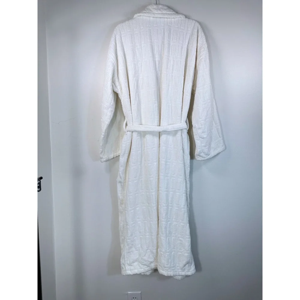 Carrara Mens Cream Textured Geometric Shawl Collar Belted Bathrobe XL Luxury Spa